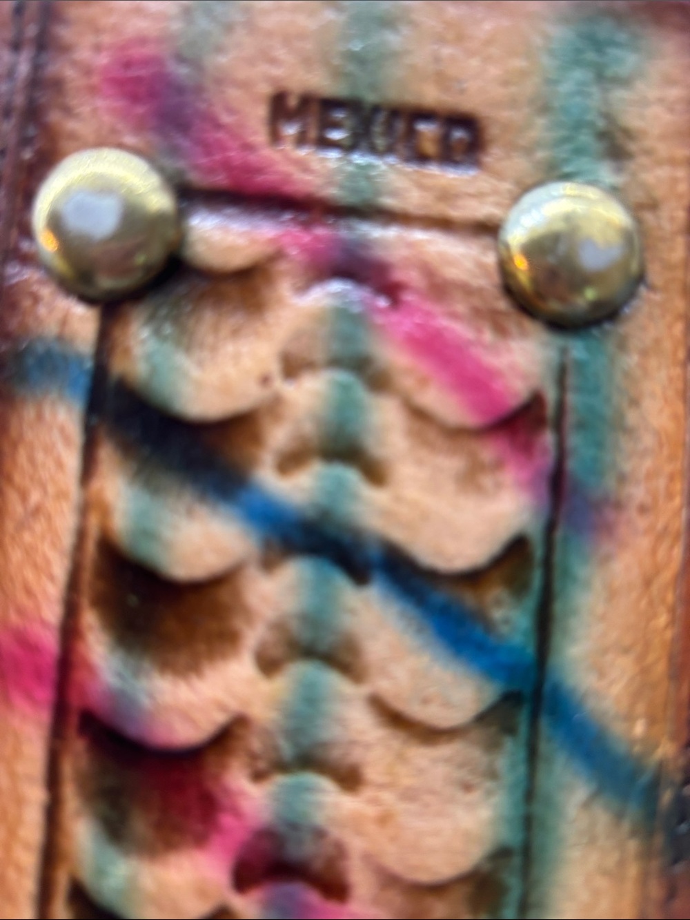 Vintage Mexican Hand-Tooled Floral Leather Crossbody Bag - Tan Multicolor Floral - Picture 12 of 14